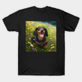 Wildflowers and Dachshund Impressionist Art Print T-Shirt